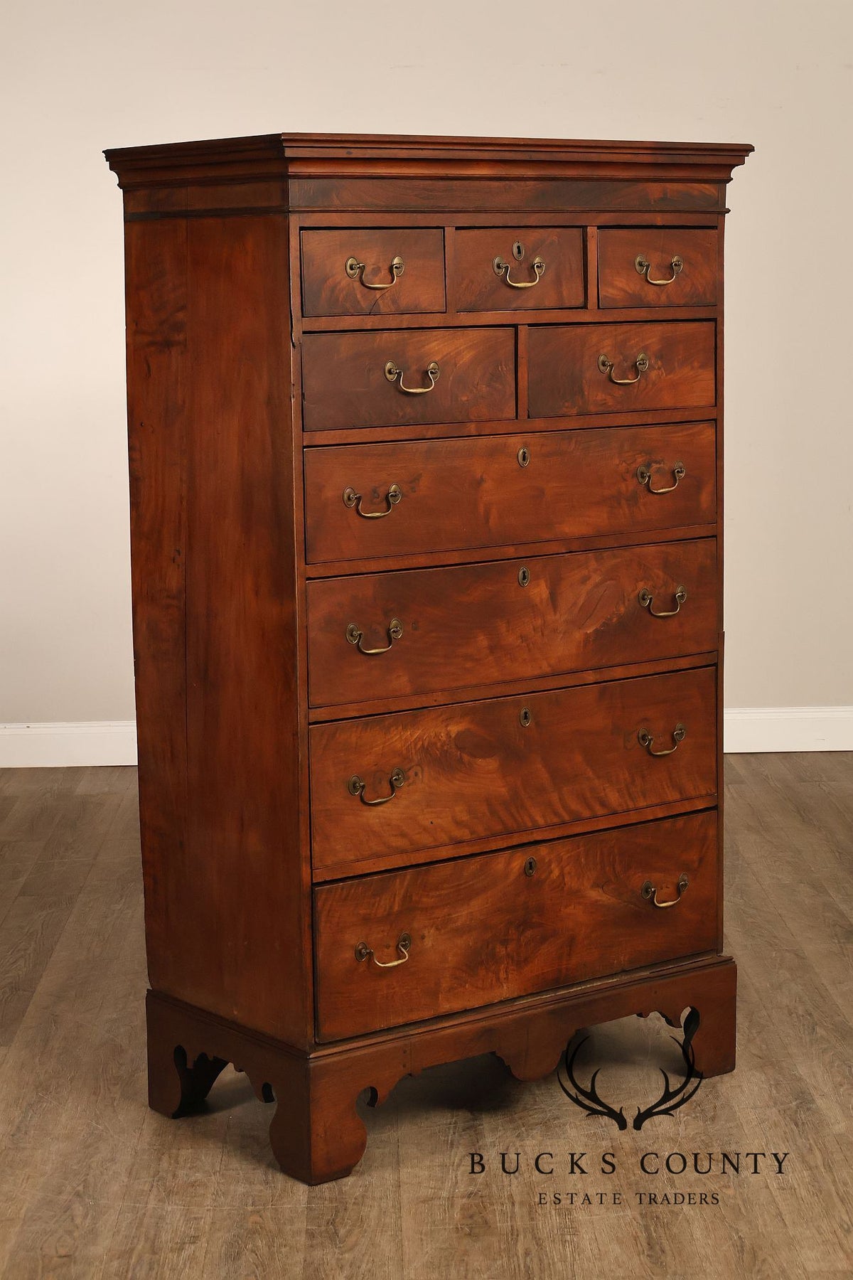 Antique 18th Century American Walnut Tall Chest Of Drawers