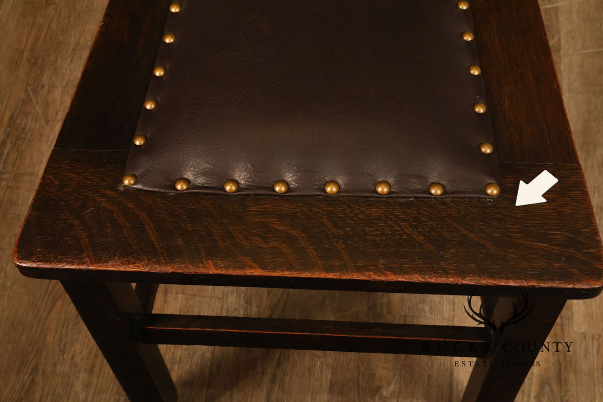 Mission Style Antique Oak Rabbit Ear Side Chair With Leather Seat