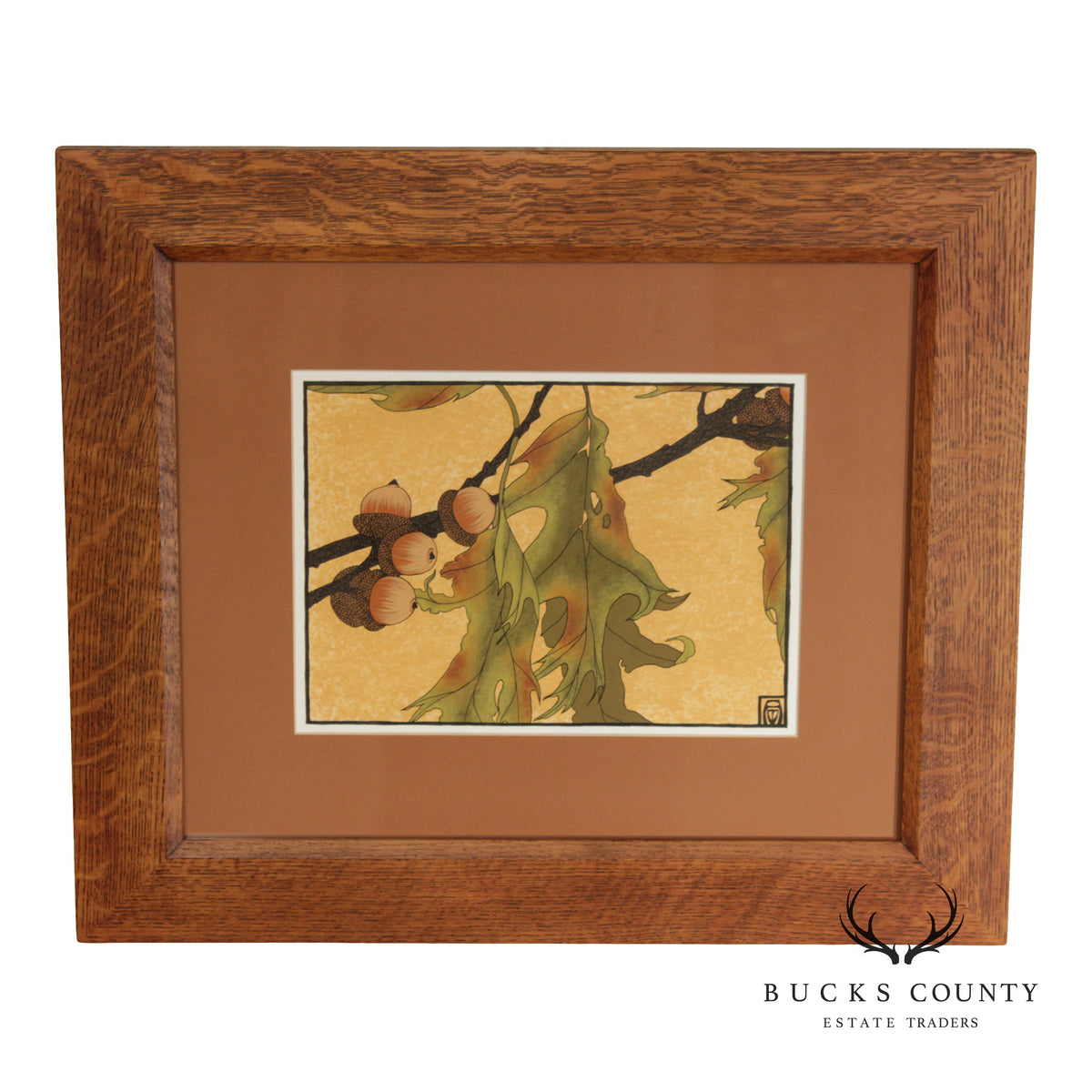 Anita Munman Arts & Crafts Style Framed Drawing, 'Pin Oak'