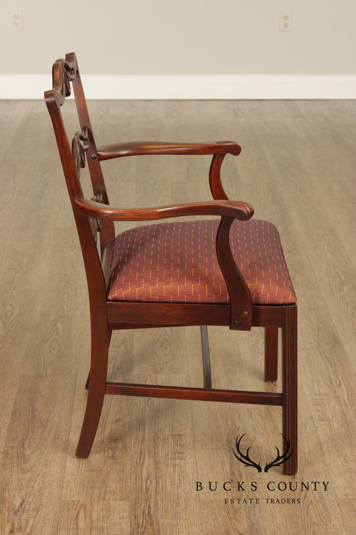 1940's Georgian Style Mahogany Ribbon Back Armchair