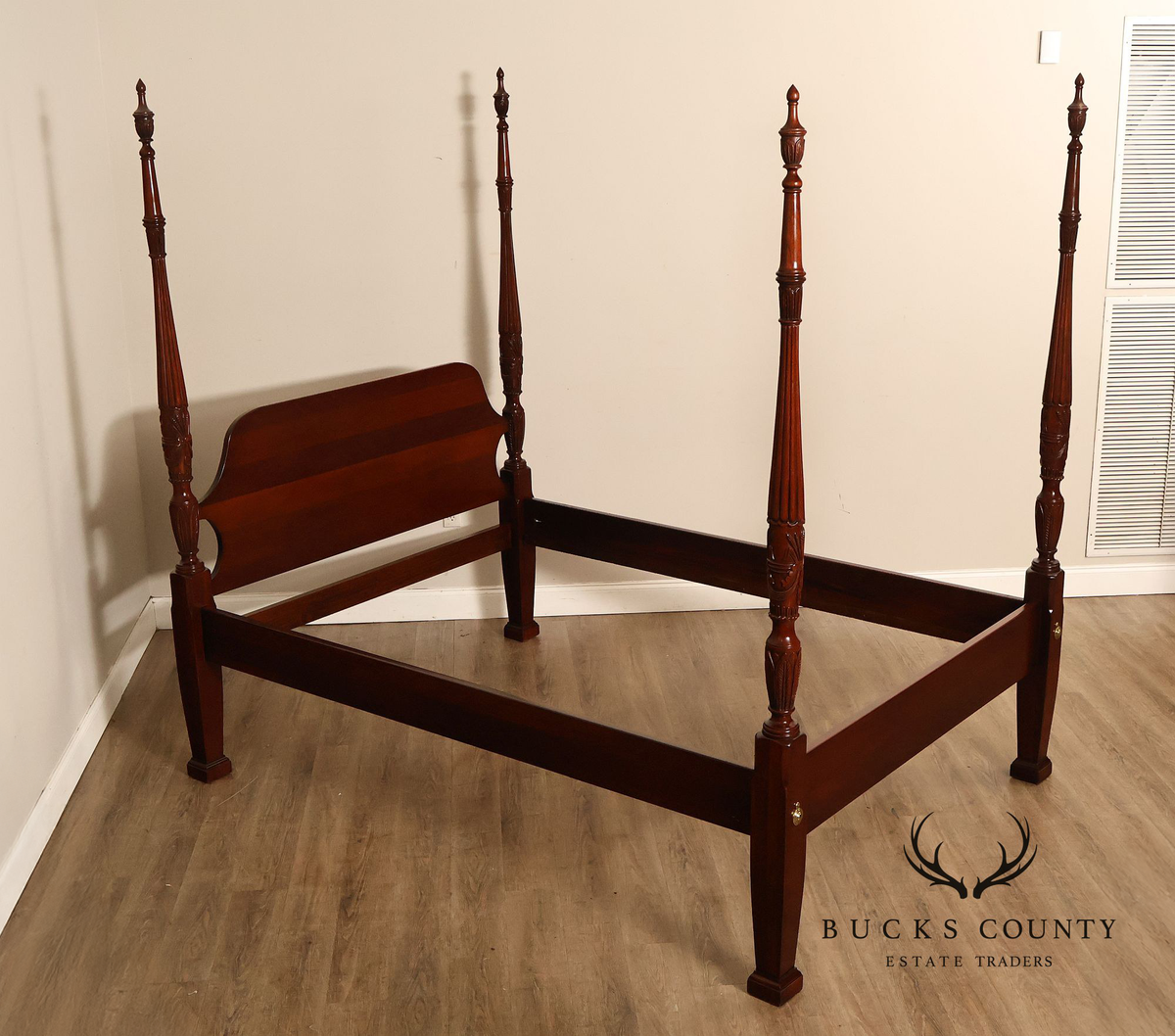 Lexington Queen Size Solid Mahogany Rice Carved Poster Bed