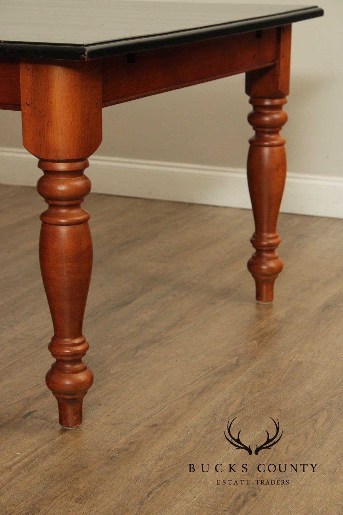 Rustic Farmhouse Style Solid Wood Dining Table With Black Painted Top