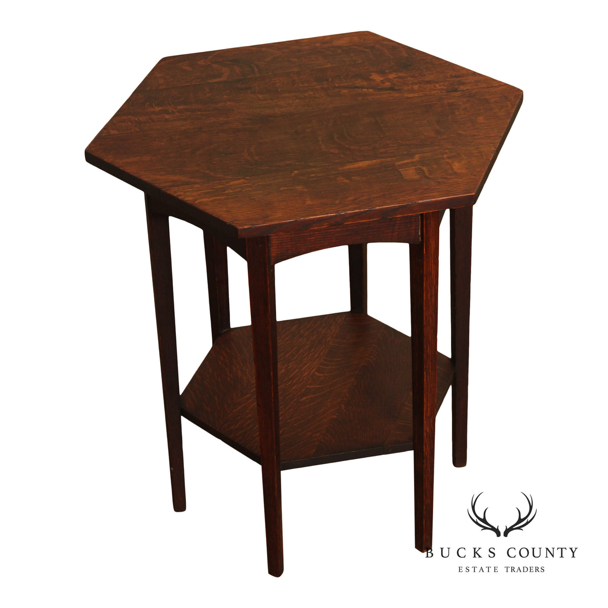 Imperial Furniture Antique Mission Oak Hexagonal Lamp Table