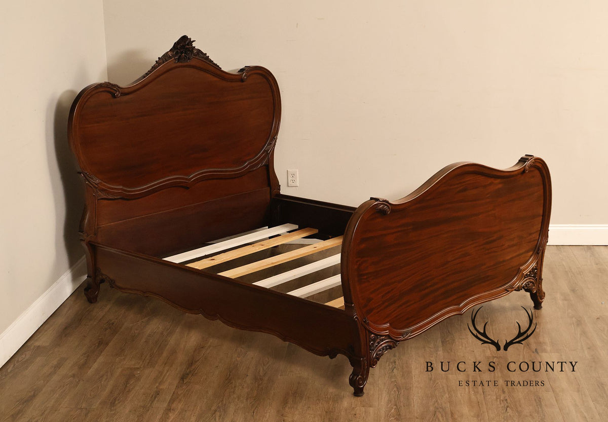 Antique Victorian R.J. Horner Carved Mahogany Full Size Sleigh Bed Frame