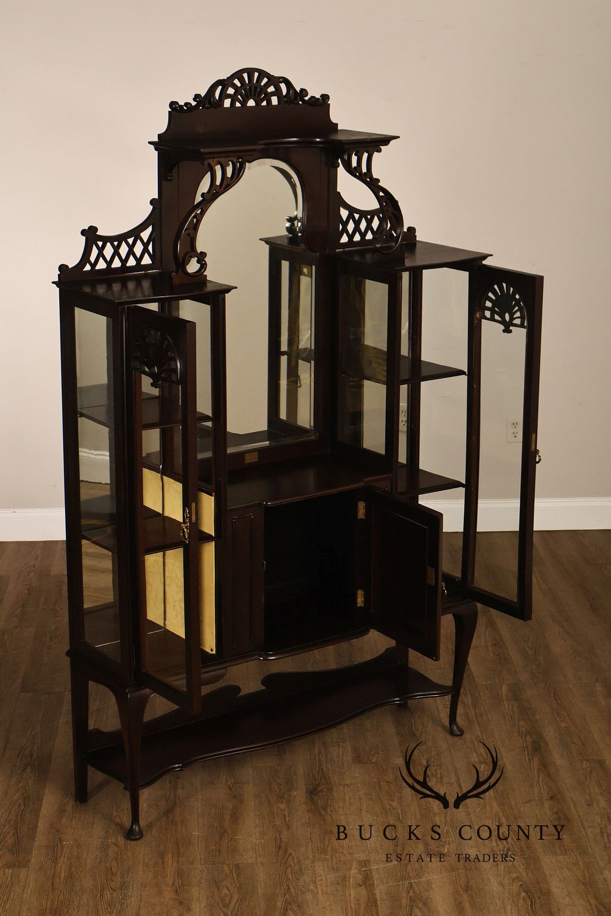 Antique Edwardian Mahogany Double Door Display Cabinet