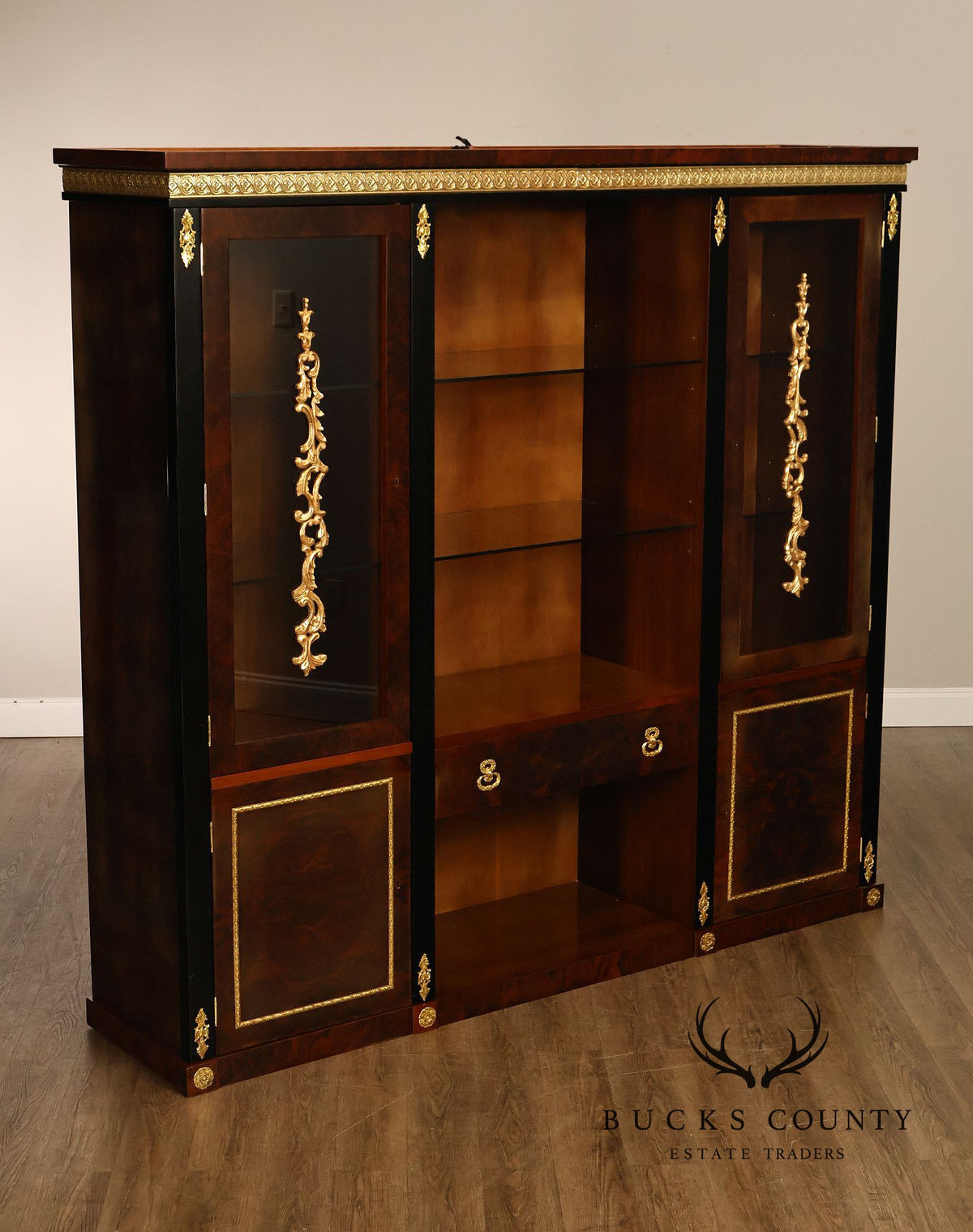 Empire Revival Style Lighted Display Cabinet Bookcase