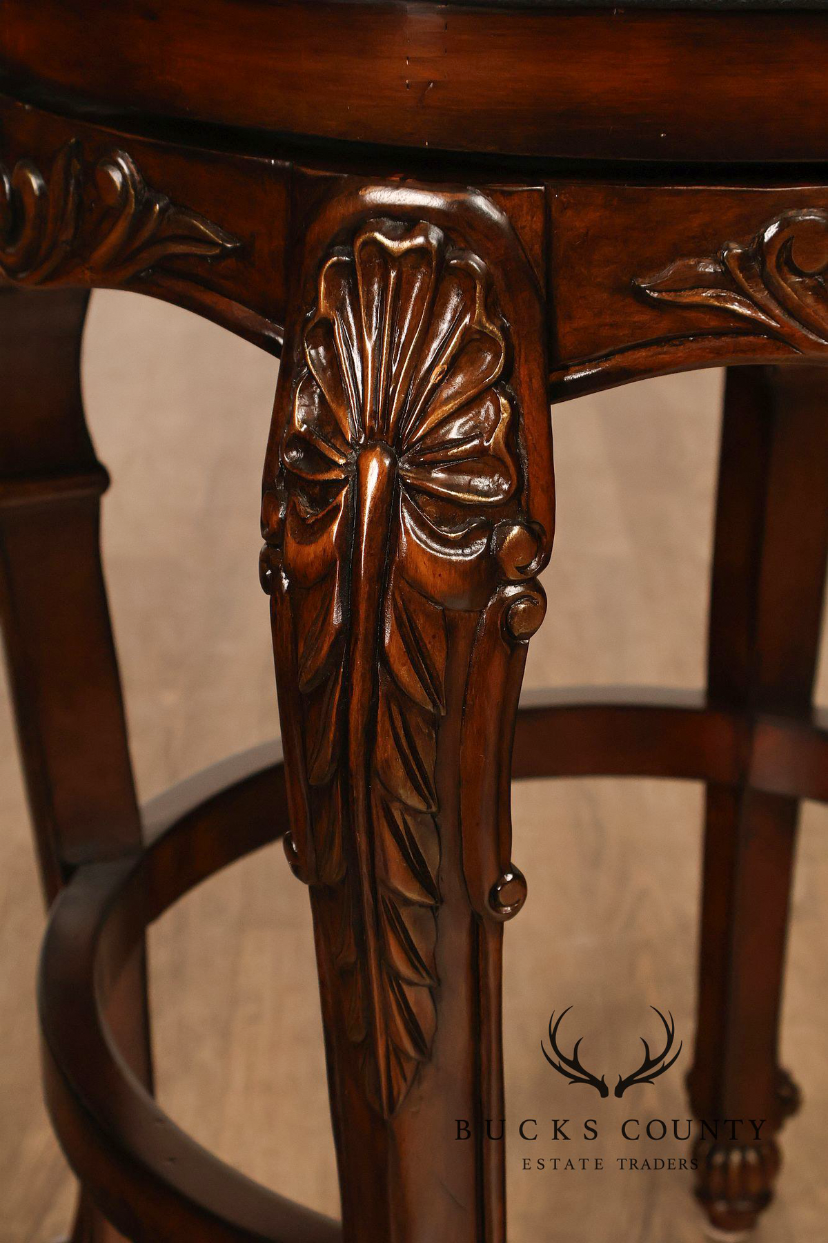 Quality Set Of Four Carved Mahogany Swivel Bar Stools