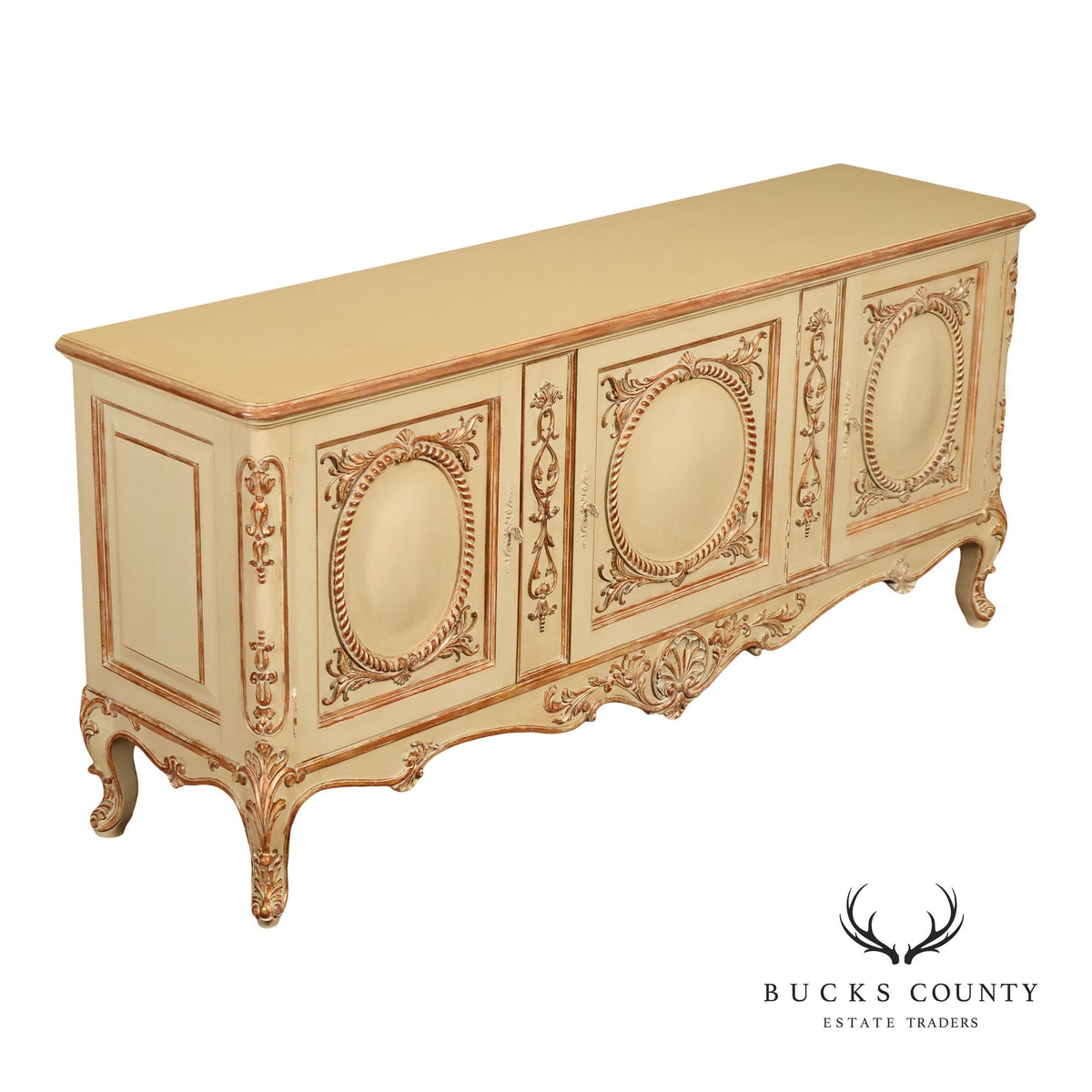 French Rococo Style Painted Sideboard Buffet Cabinet