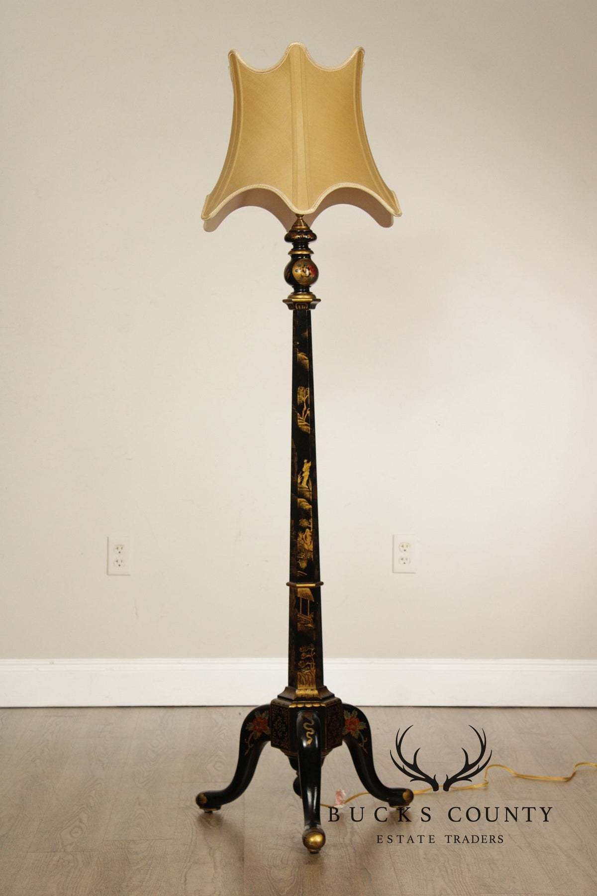 Chelsea House Chinoiserie Decorated Black Lacquer Floor Lamp