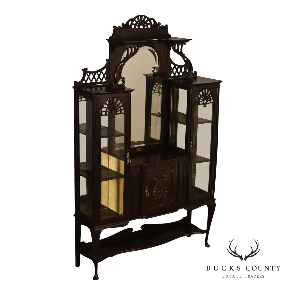 Antique Edwardian Mahogany Double Door Display Cabinet