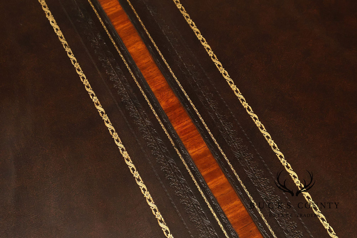 Maitland-Smith Carved Mahogany Leather Top Executive Partner's Desk