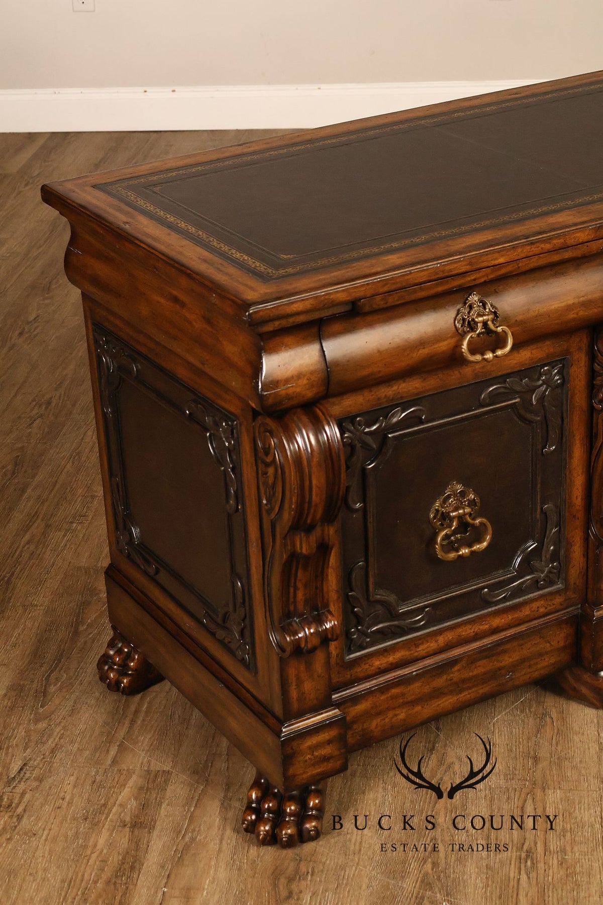 Maitland-Smith Leather Top Mahogany Executive Writing Desk