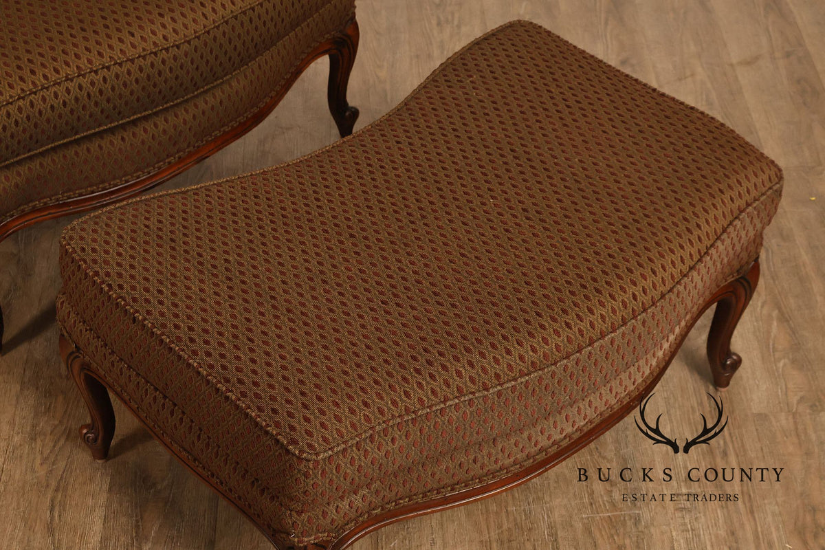 Ethan Allen French Louis XV Style 'Versailles' Armchair and Ottoman