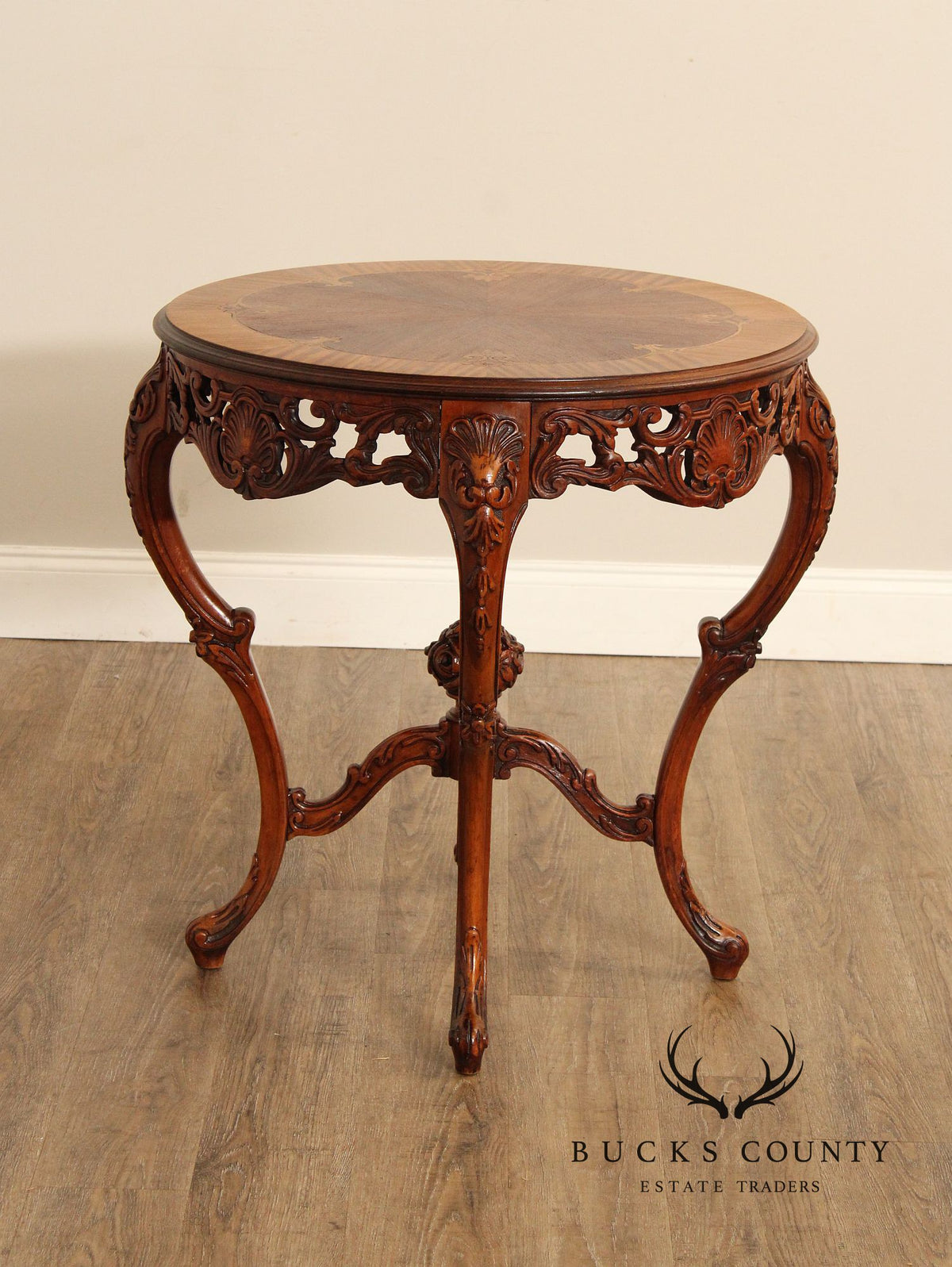 French Court Galleries Rococo Style Round Inlaid Side Table