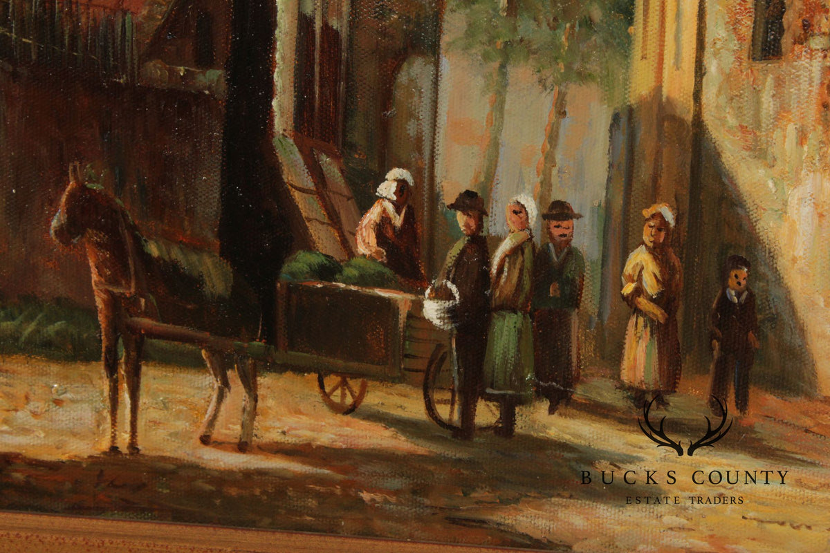 Italian Village Scene Oil Painting, Signed
