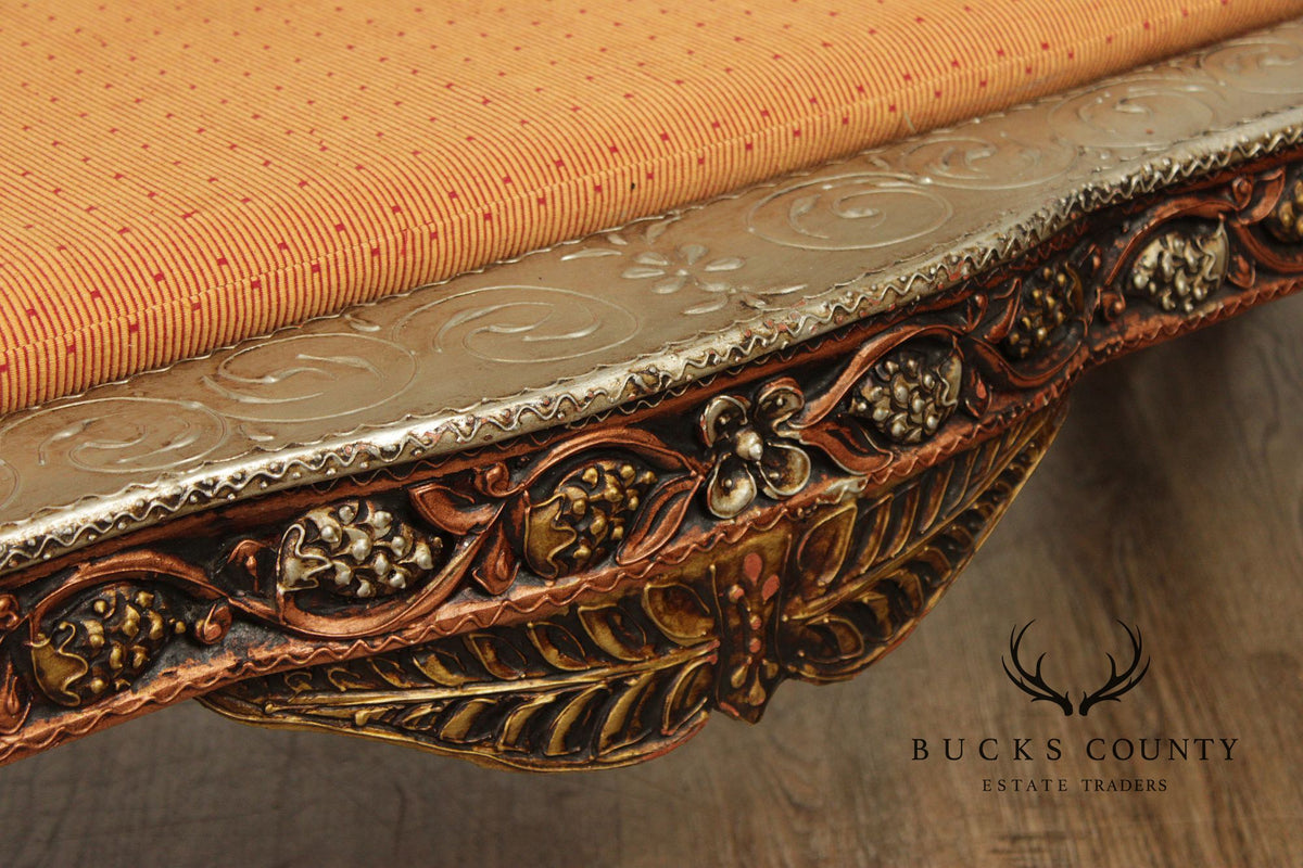 Hand Carved Painted And Gilt Lion And Peacock Motif Settee