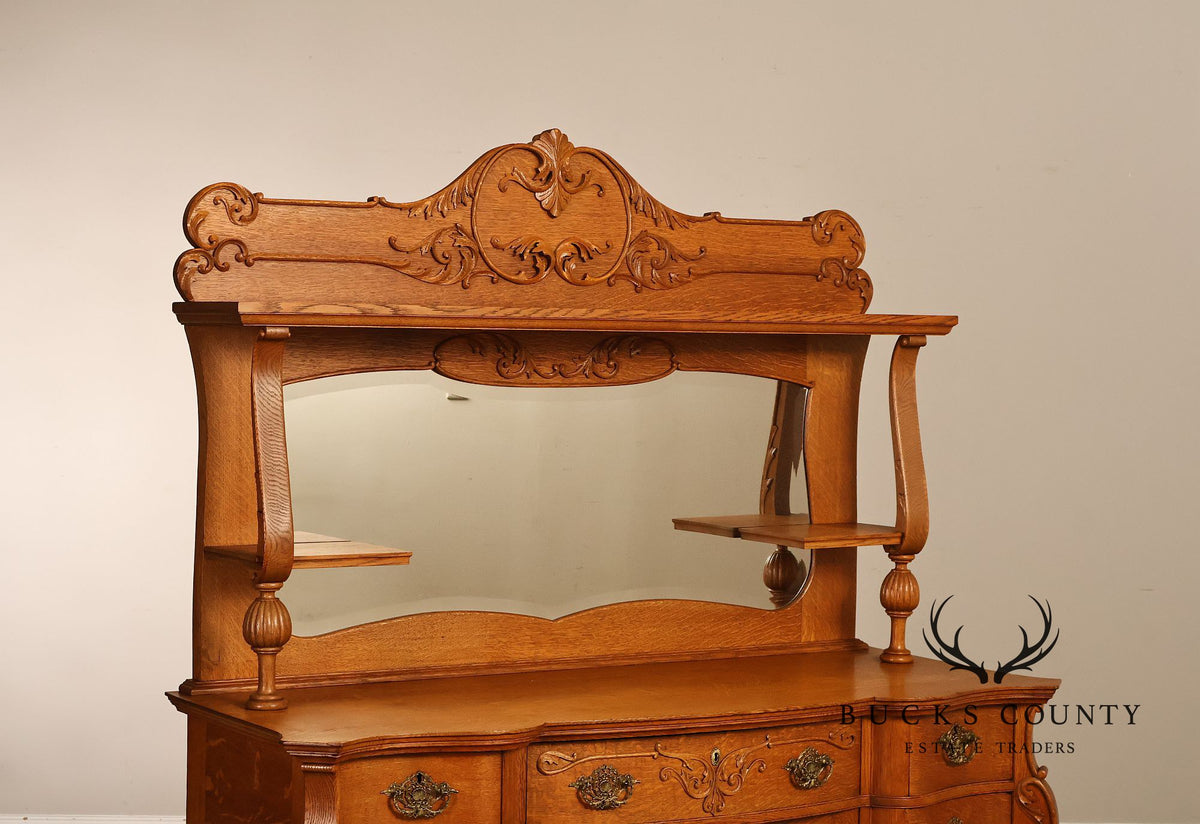 Antique Renaissance Revival Oak Sideboard with Mirrored Back