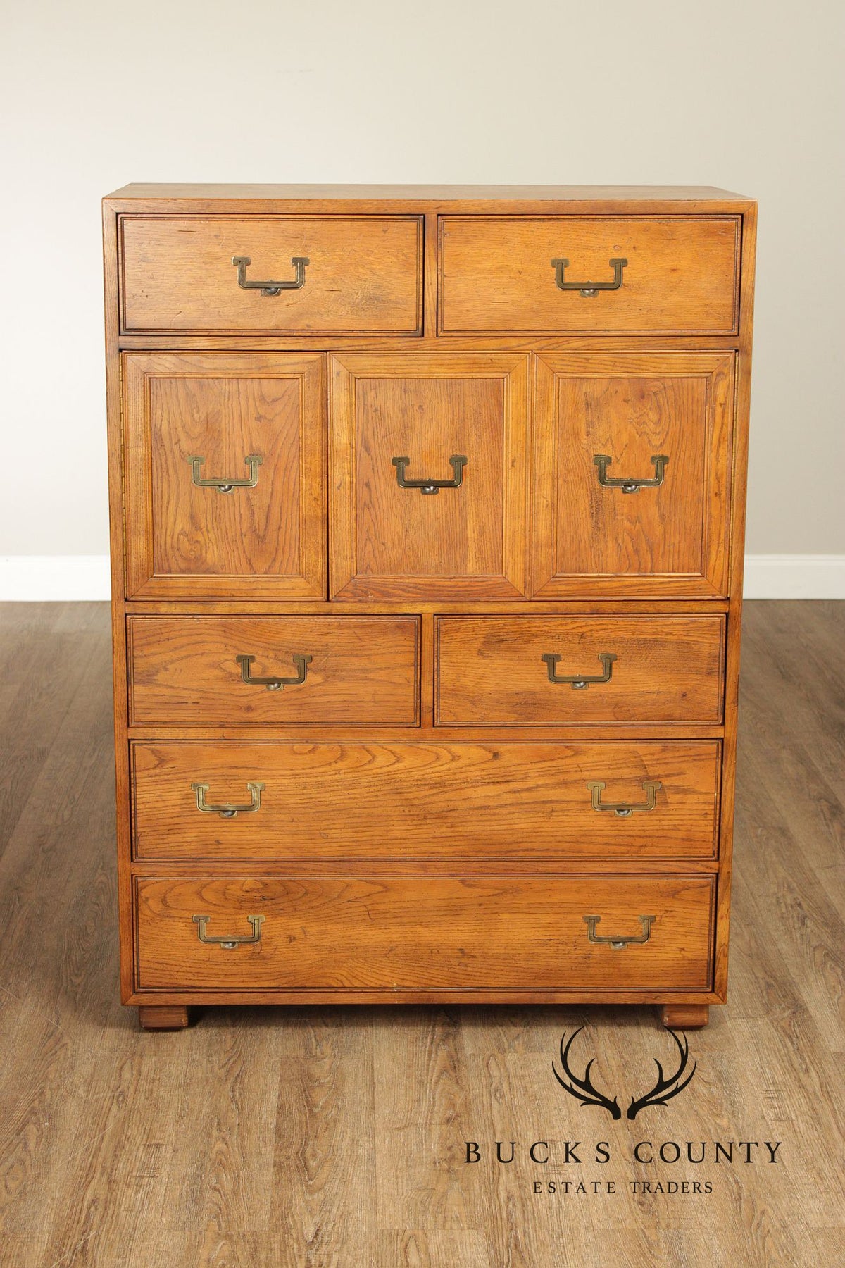 Henredon Artefacts Campaign Style Oak Tall Chest