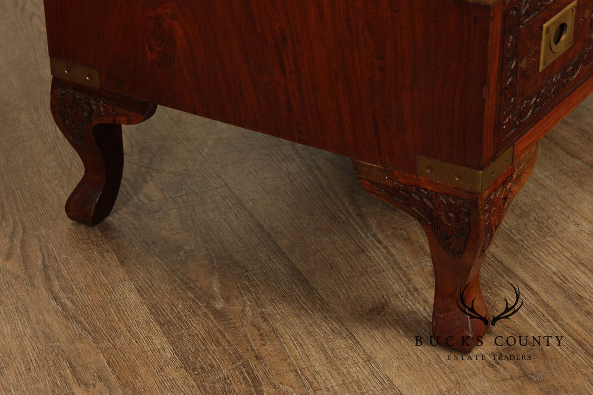 Anglo Indian Campaign Carved Rosewood Chest of Drawers