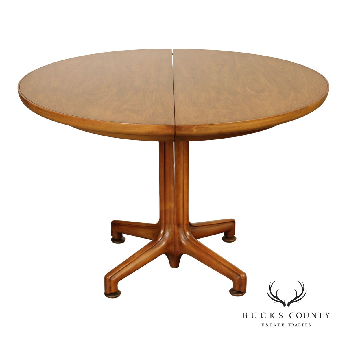 Mid Century Modern Round Walnut Extendable Dining Table