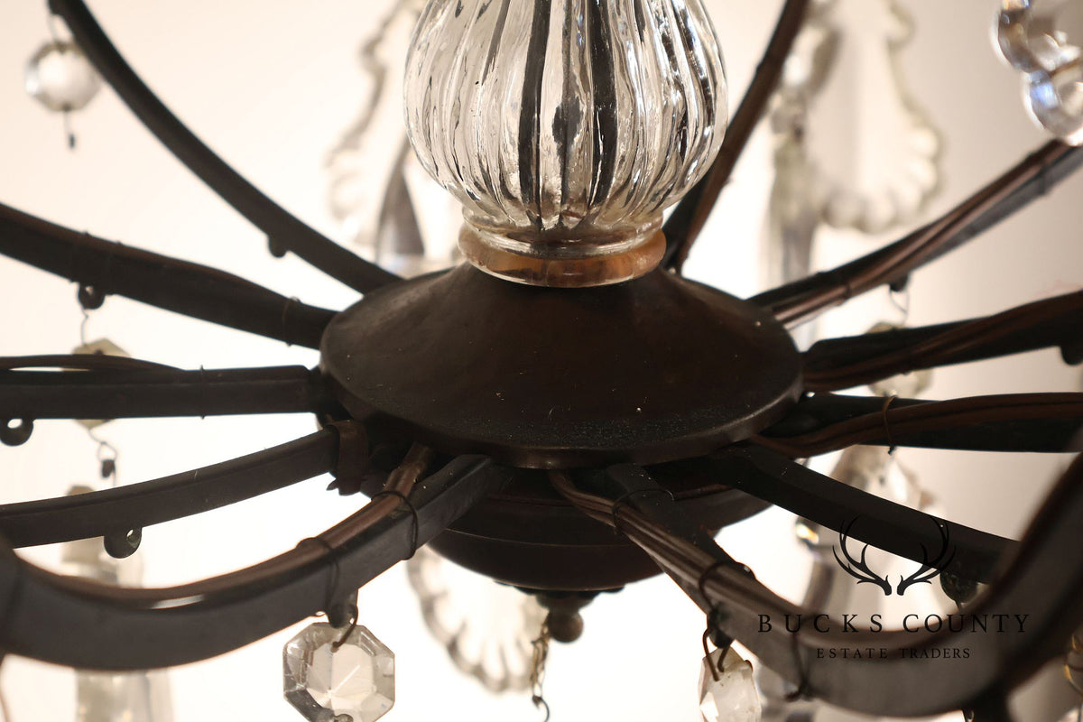 French Louis XV Style Crystal And Wrought Iron Eight Light Chandelier