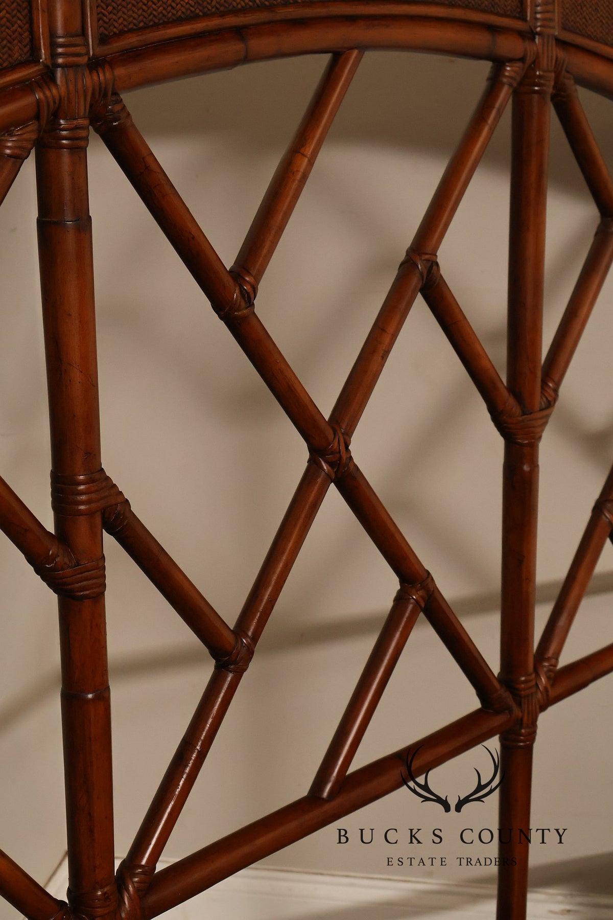 Chinese Chippendale Style Faux Bamboo and Rattan Queen Bed Frame