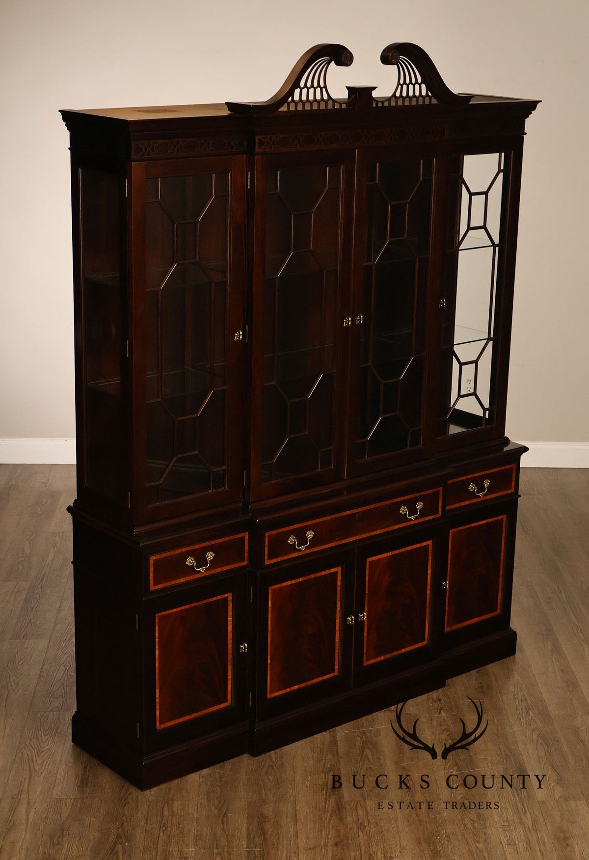 Stickley Georgian Style Mahogany Breakfront China Cabinet