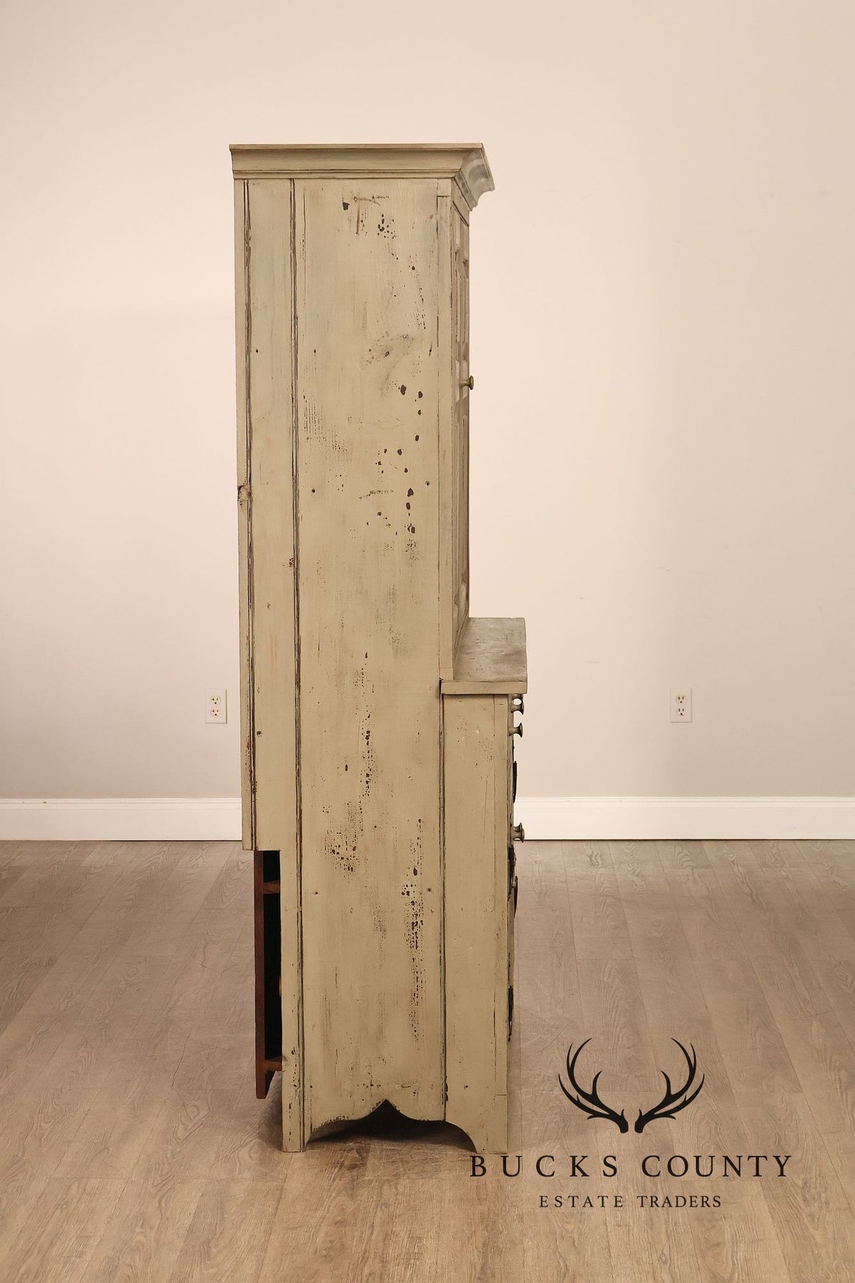 Vintage Distressed Painted Pine Step-Back Cupboard Cabinet