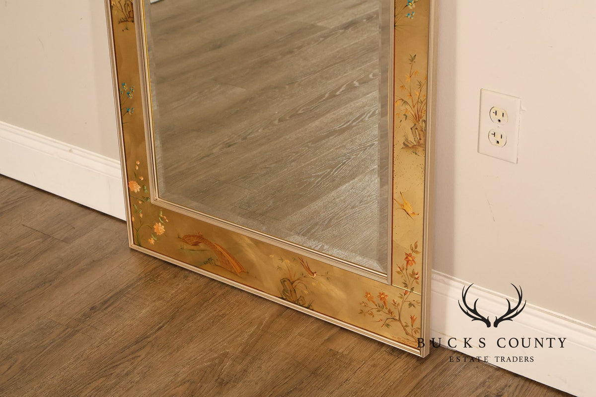 LaBarge Chinoiserie Eglomise Brass Wall Mirror