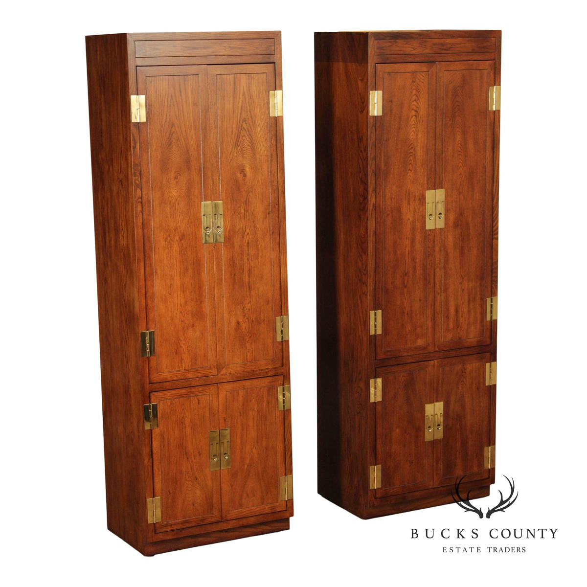 Henredon 'Scene One' Pair of Campaign Style Bedroom Armoire Cabinets