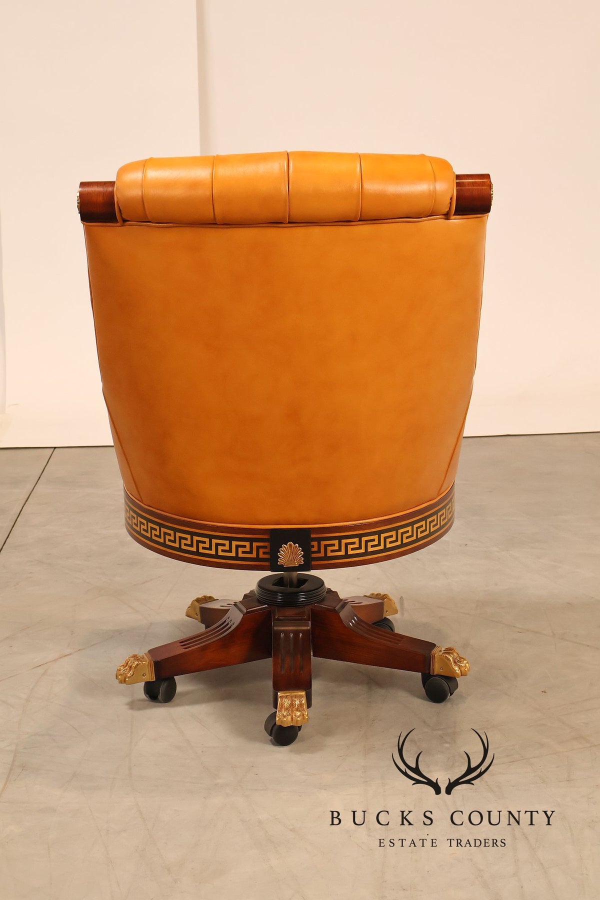 Mariner Leather Swivel Office Chair With Tufted Back And Carved Mahogany Base