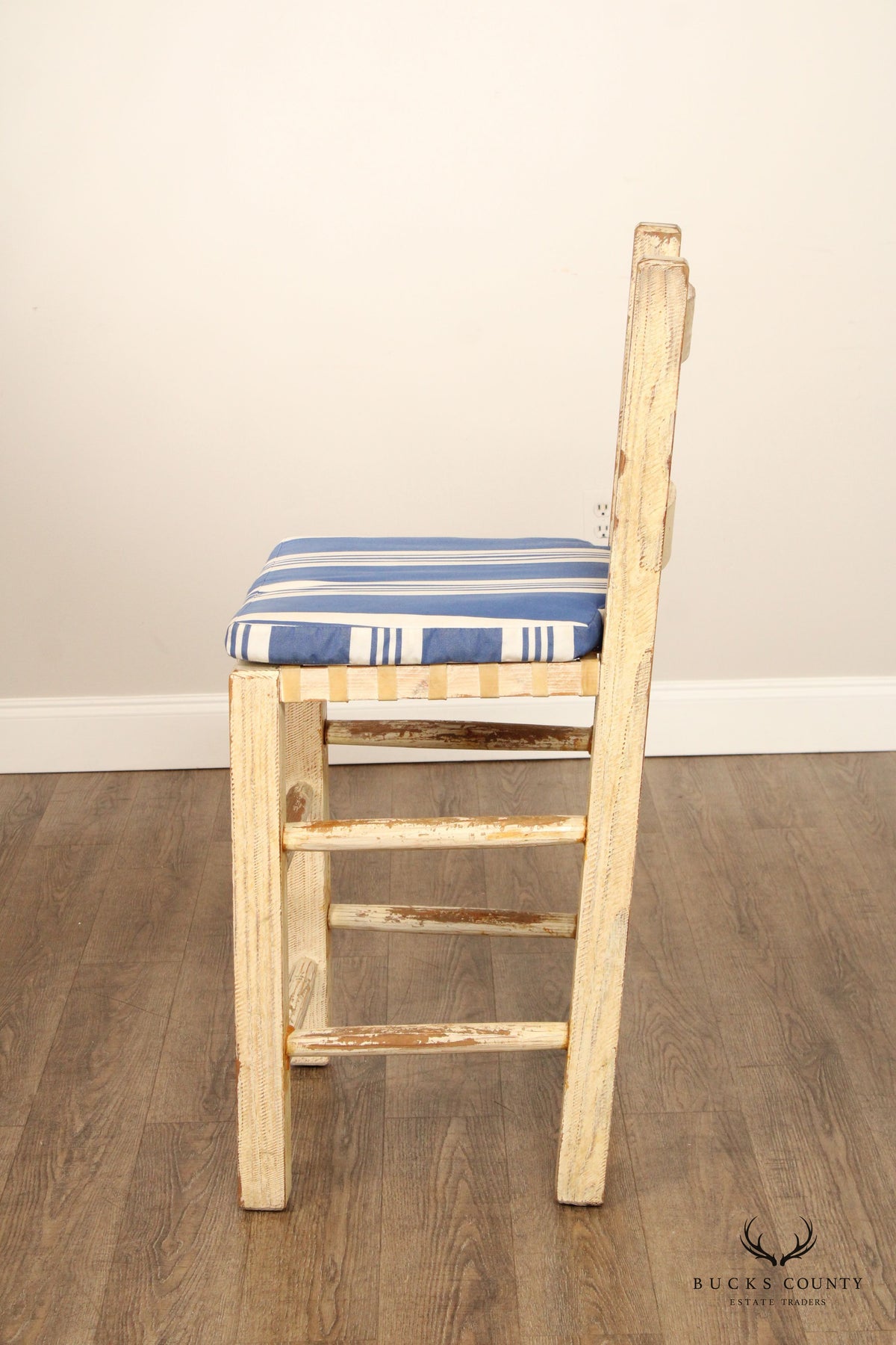 Farmhouse Style Set of Three Distress Painted Bar Stools
