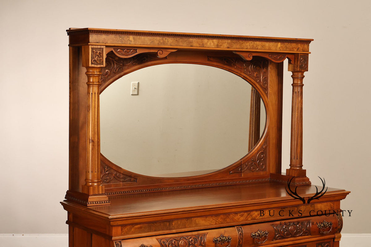 Antique Mirrored Burl Walnut Buffet Sideboard