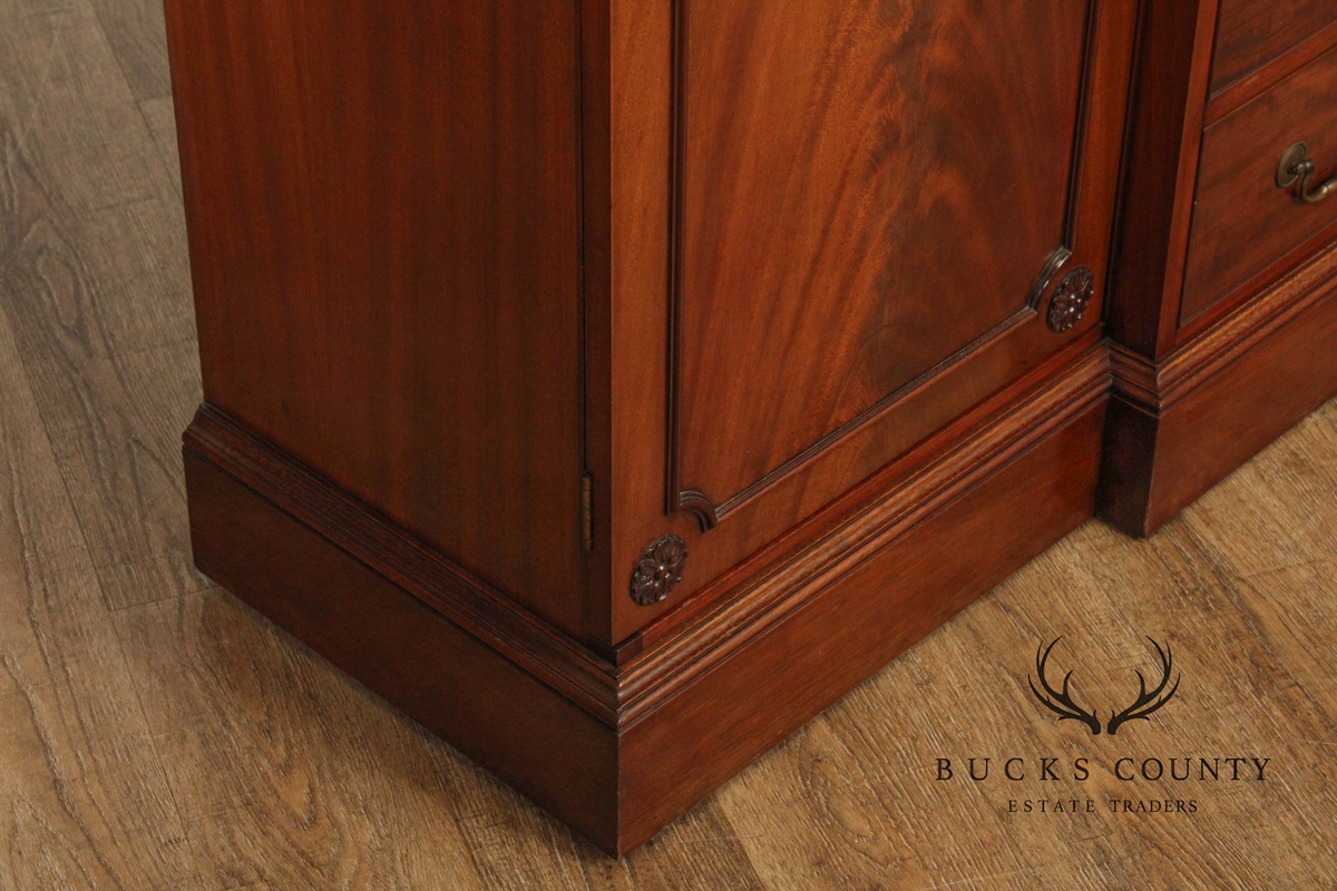Regency Style Mahogany Breakfront Bookcase Cabinet