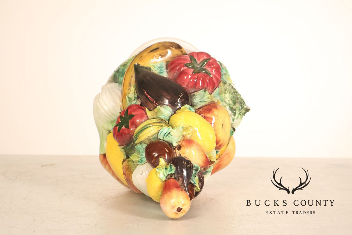 Italian Glazed Ceramic Fruit Basket Centerpiece