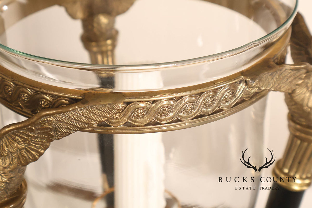 Empire Style Brass Swan And Marble Hurricane Candle Holder