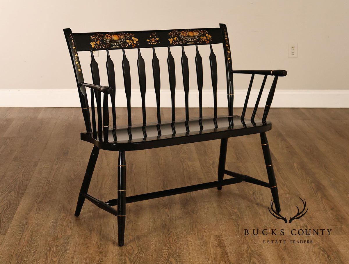 Nichols & Stone Black Stenciled Windsor Bench