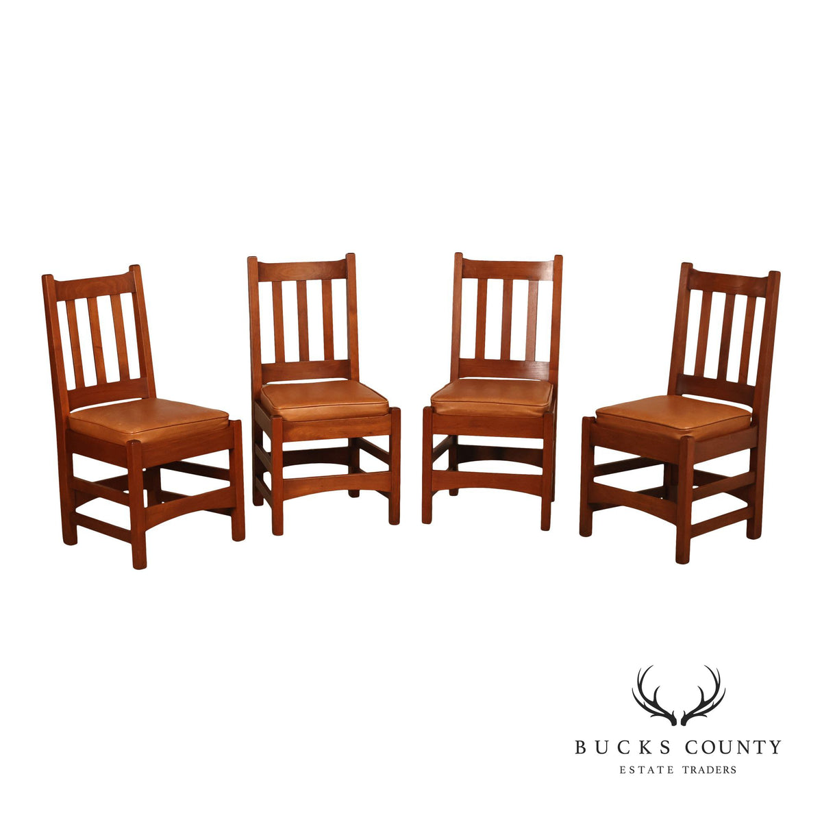 Mission Style Oak And Leather Dining Chairs