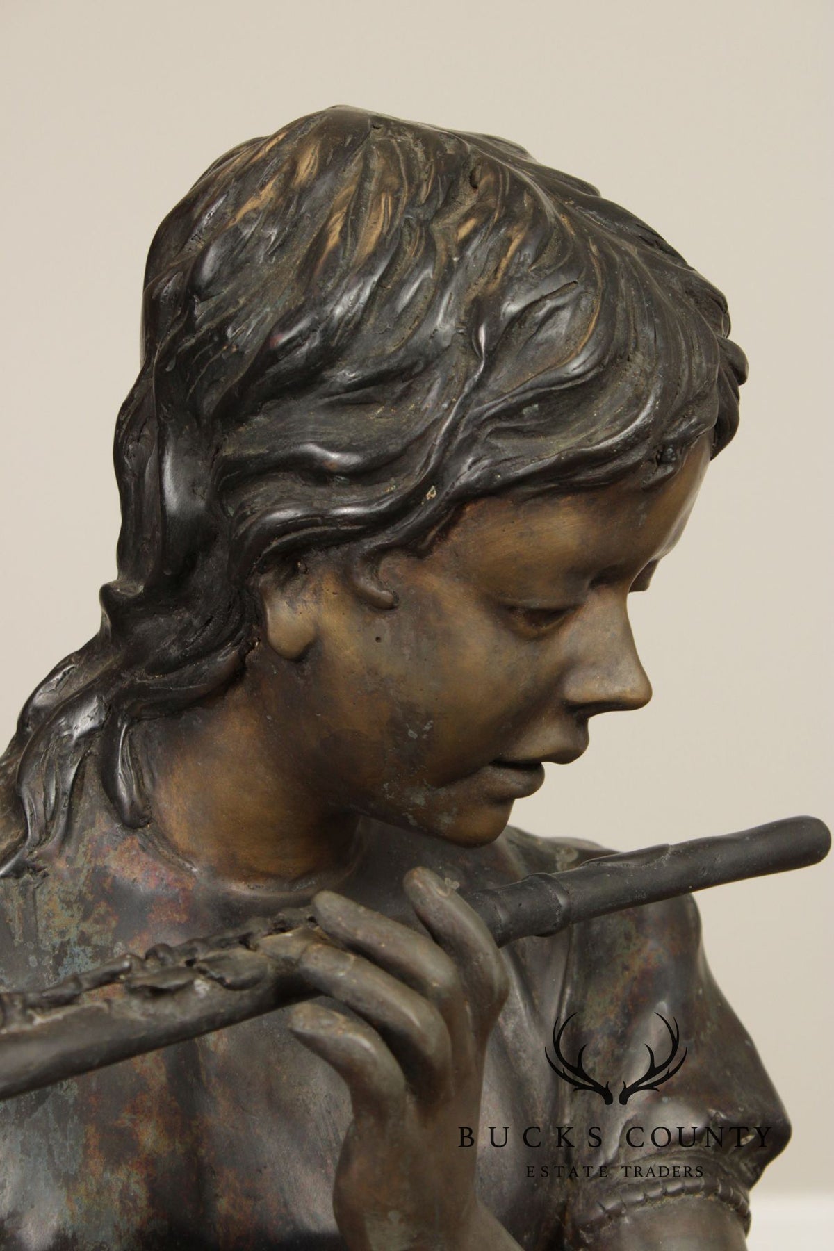 Large Bronze Garden Statue, 'Flute Player'