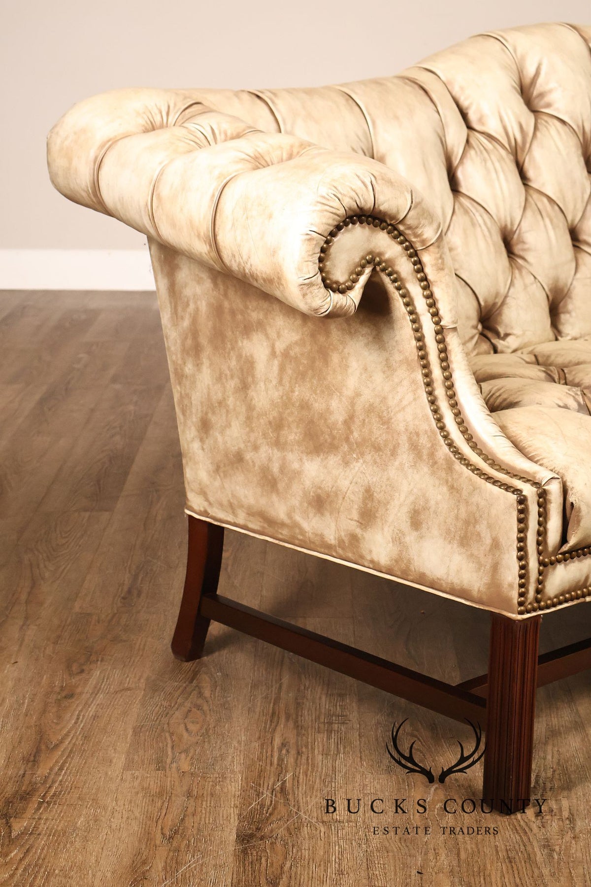 Chippendale Style Camelback Vintage Tufted Chesterfield Leather Sofa