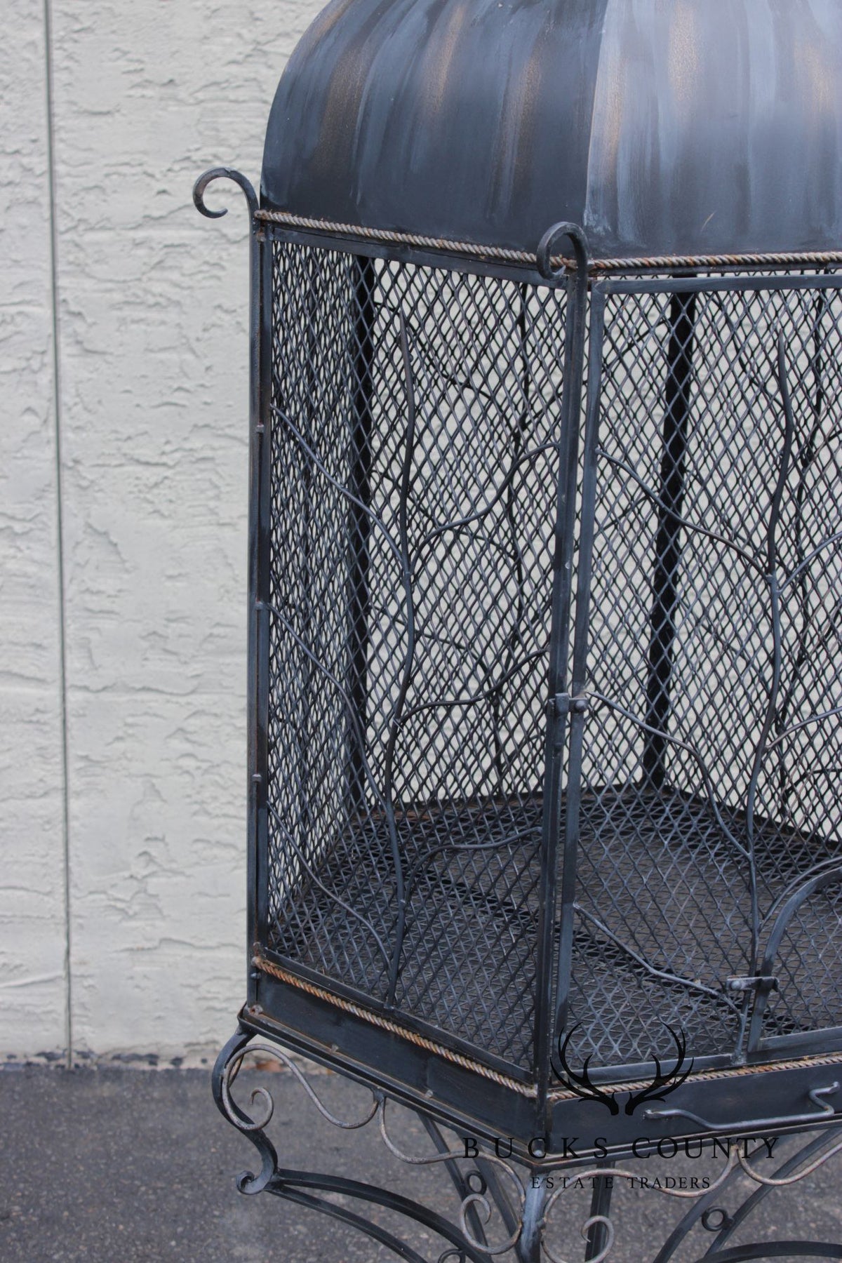 Vintage Wrought Iron Garden Bird Cage On Stand