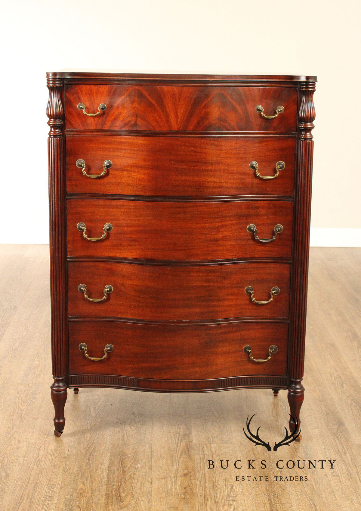 1940's Vintage Regency Style Mahogany Tall Chest