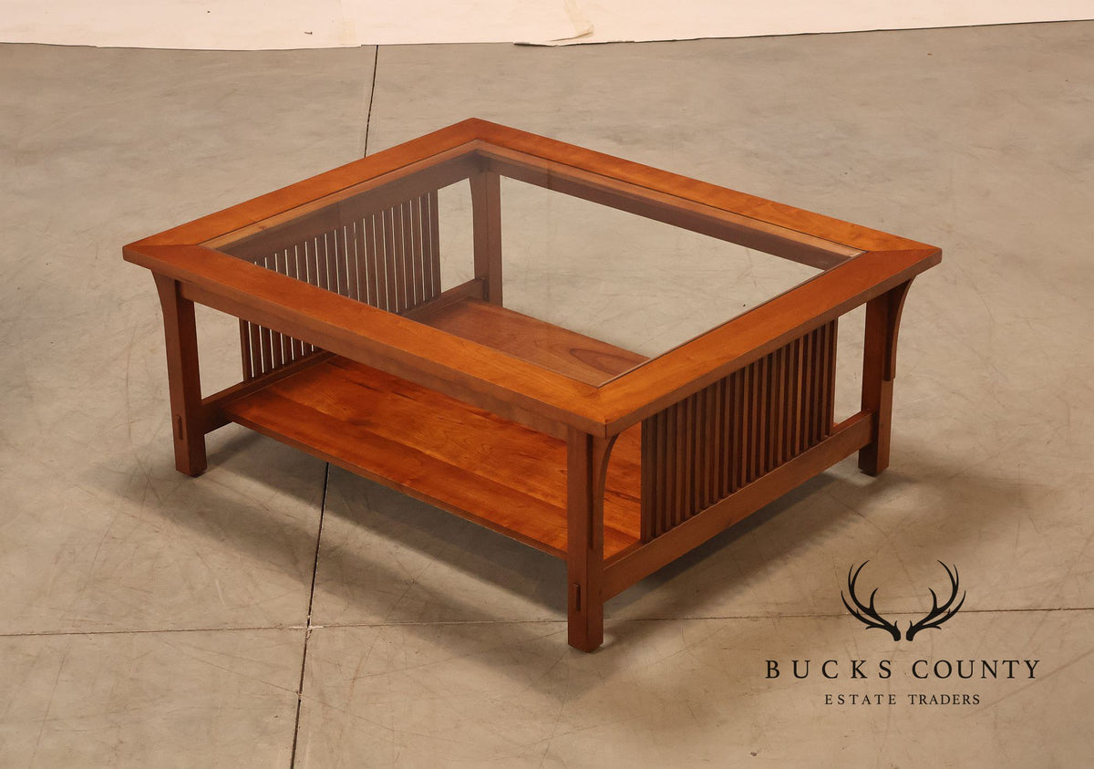 Stickley Mission Collection Glass Top Cherry Cocktail Table