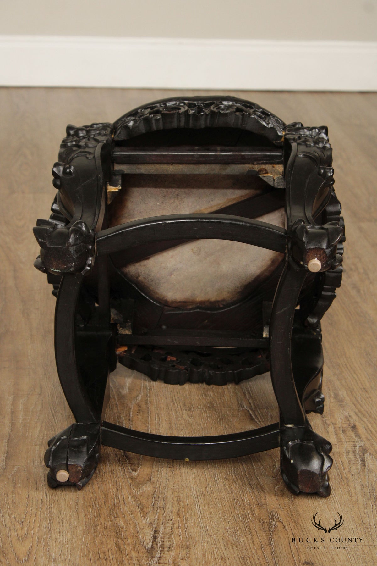 Chinese Carved Wood Stone-Top Low Stand