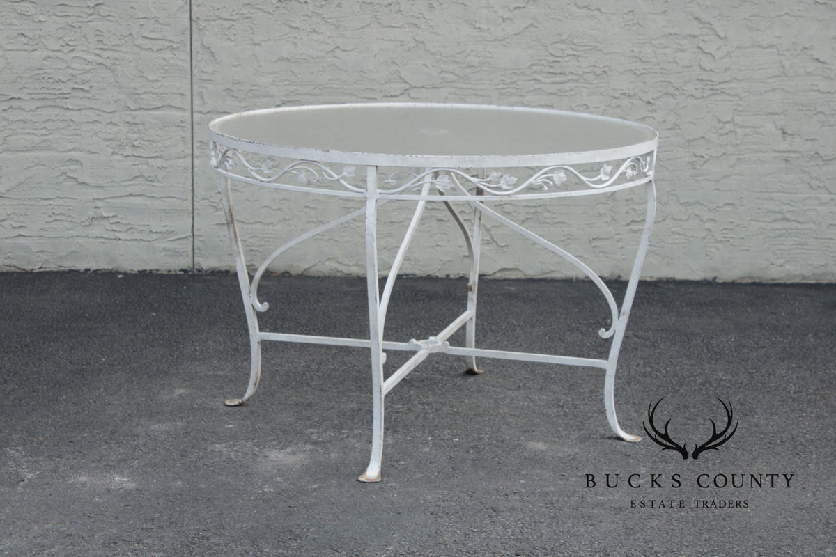 Vintage Round Glass Top Wrought Iron Outdoor Patio Dining Table