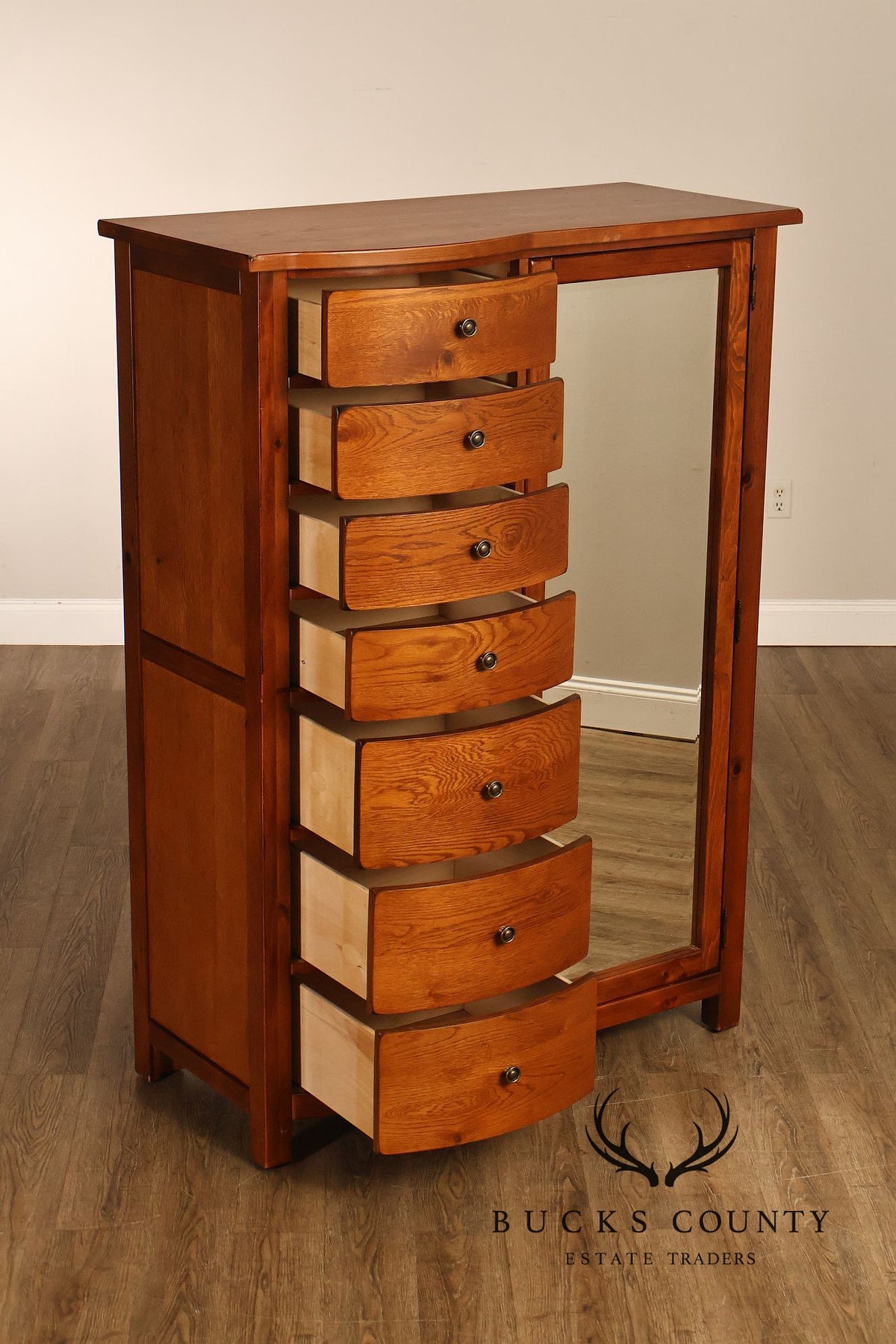 Bassett Furniture American Country Oak Seven Drawer Armoire Chifferobe With Mirror
