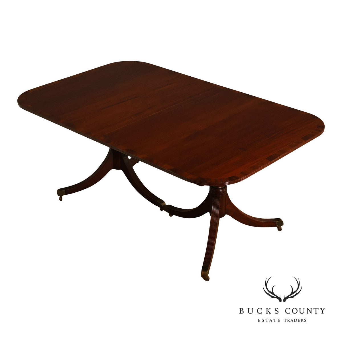 Regency Style Banded Mahogany Double Pedestal Dining Table With 2 Leaves