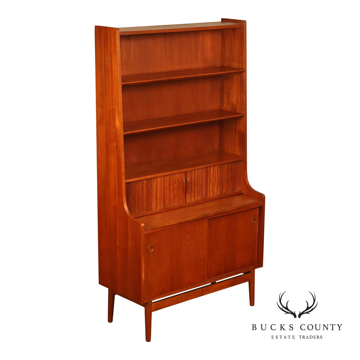 Johannes Sorth for Bornholm Mobelfabrik Danish Teak Tambour Door Secretary Desk Bookcase