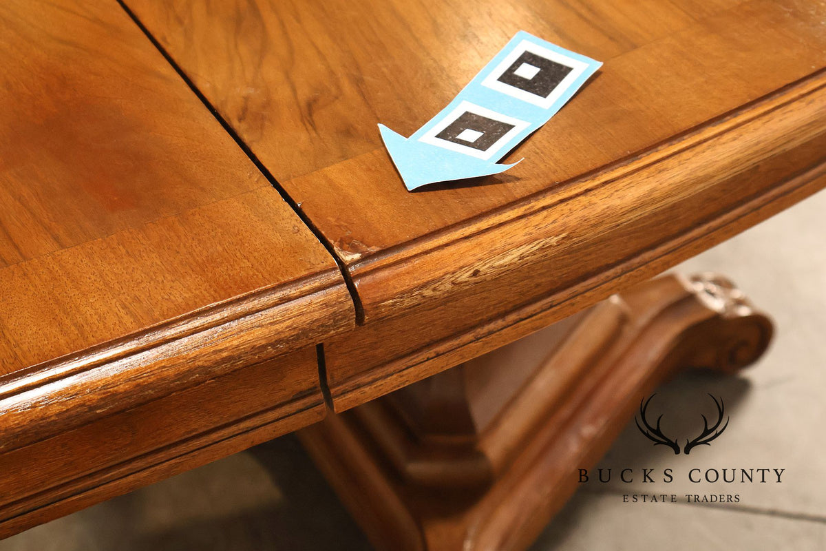 Neoclassical Style Walnut Double Pedestal Dining Table