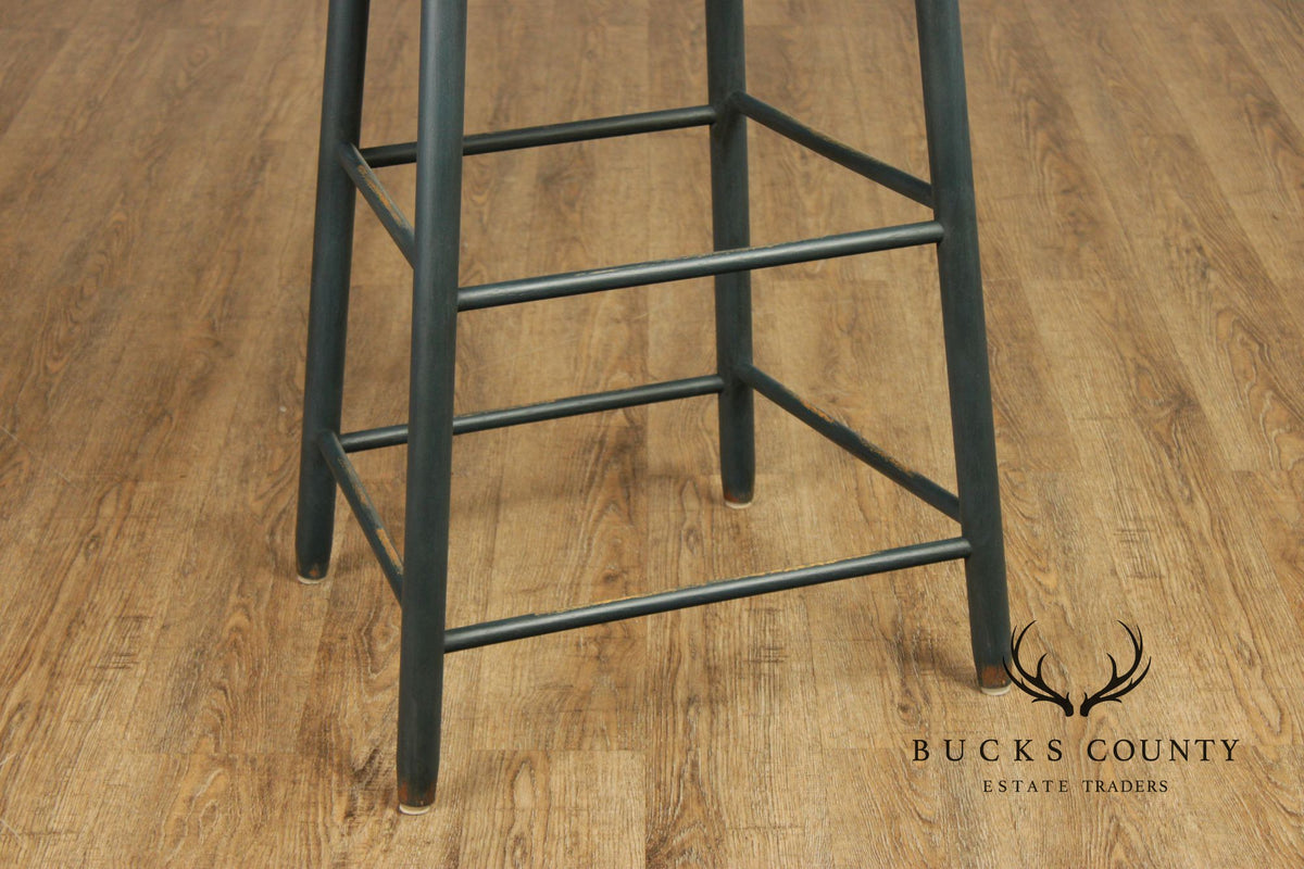 Farmhouse Style Set of Four Rush-Seat Bar Stools
